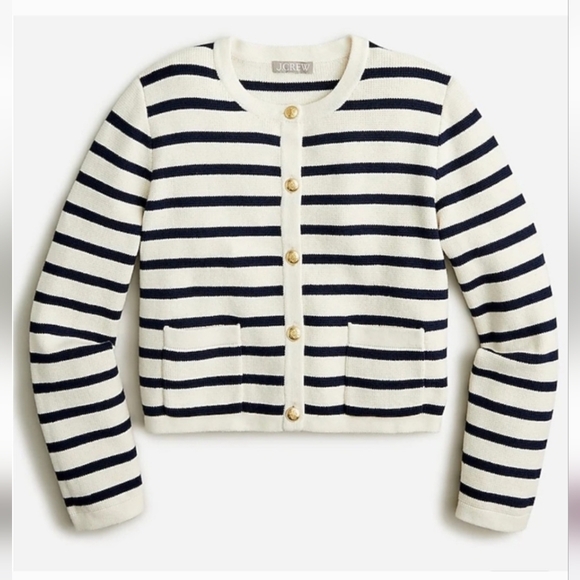 J.Crew Emilie Lady Jacket Cardigan Navy Stripe coastal Cotton 3X Nautical Chic - Picture 14 of 15